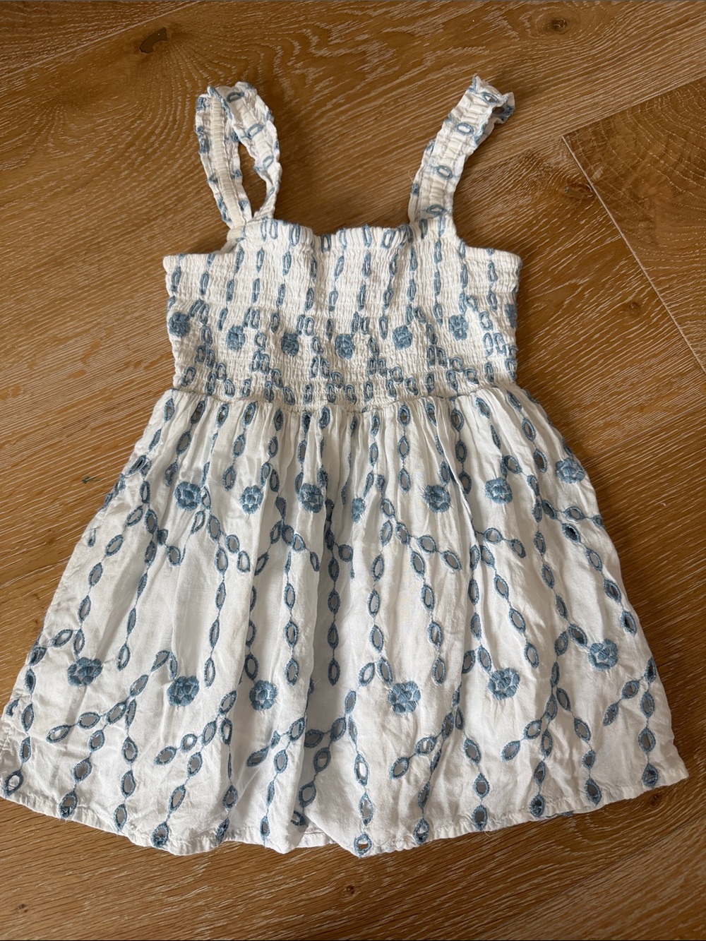 Girls' a LoveShackFancy Eyelet Dress with Blue Floral Embroidery